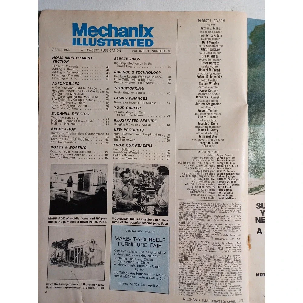 Vintage‎ Mechanix Illustrated Magazine 55 MPG Town Car DIY Home Auto April 1975